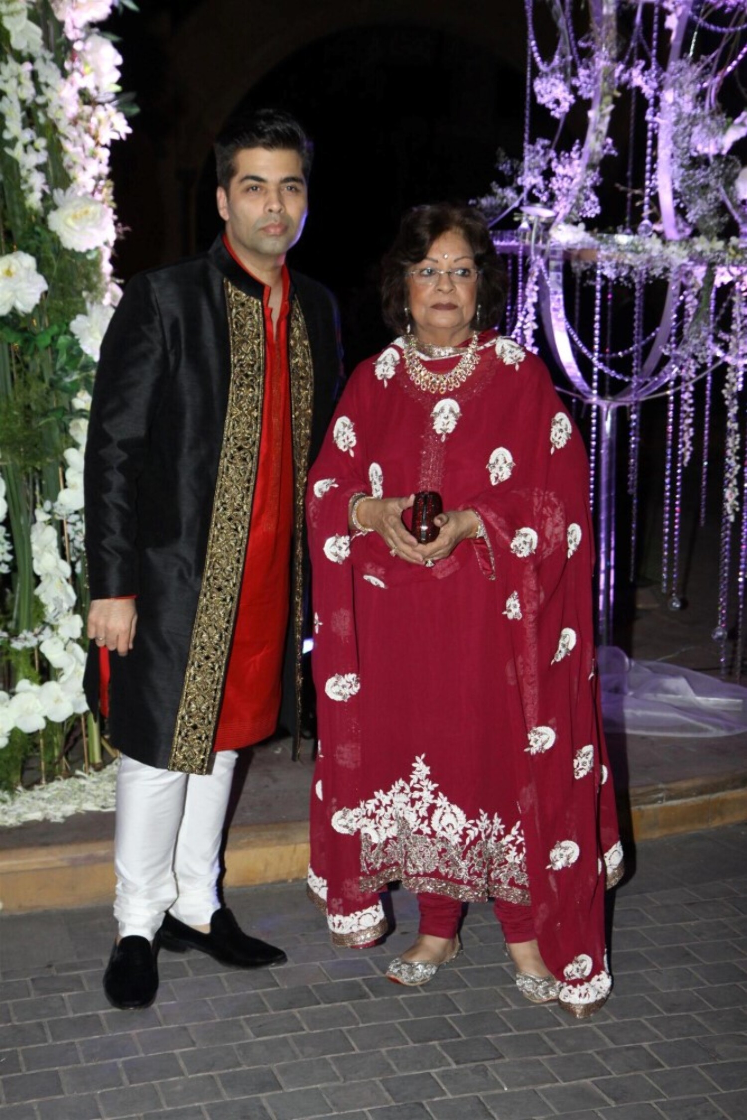 Karan Johar with his mother Hiroo Johar at wedding sangeet ceremony of